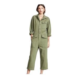 Current/Elliott Army Green Richland Coverall Jumpsuit Cotton Linen Blend